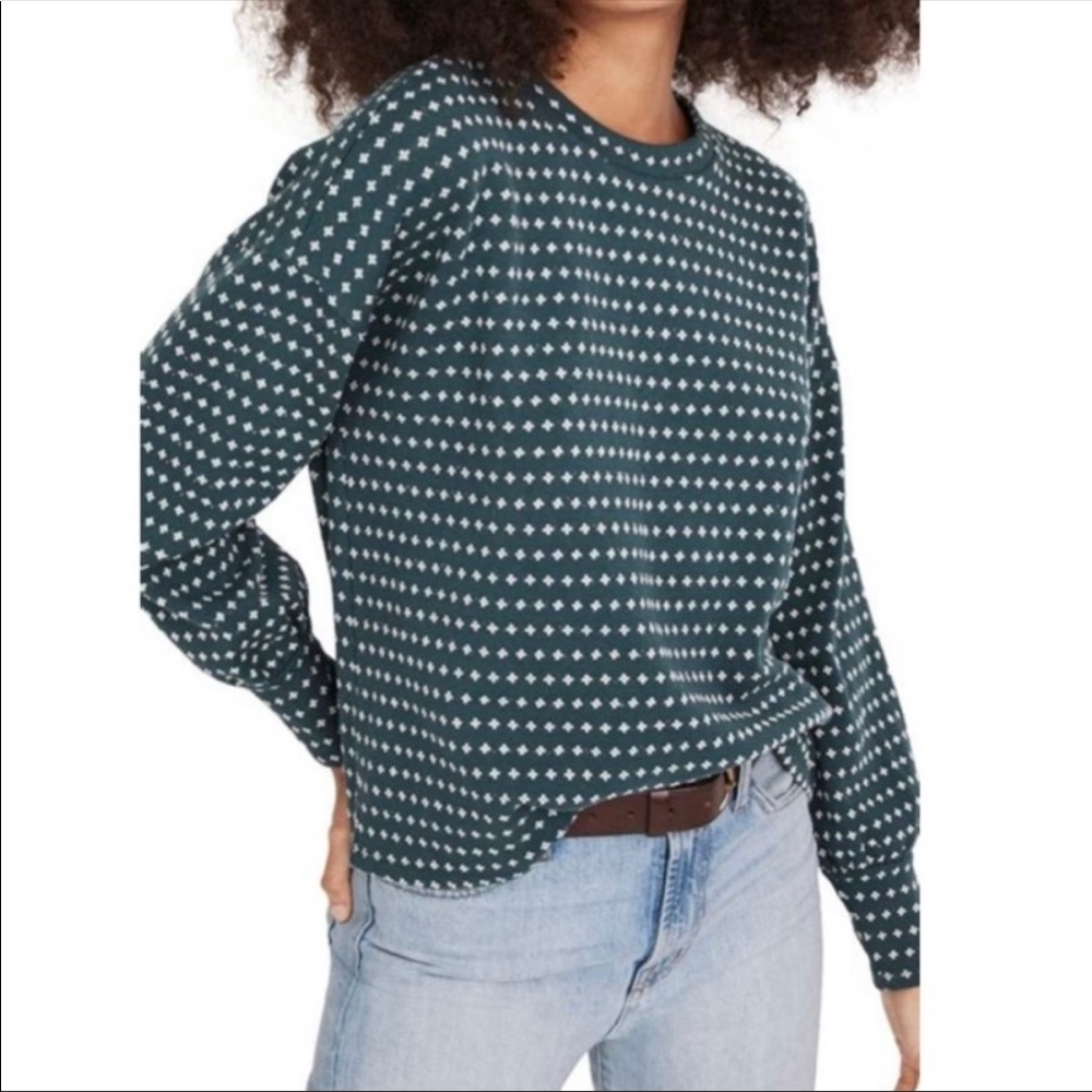 NEW MADEWELL floral jacquard puff-sleeve SWEATER SIZE SMALL